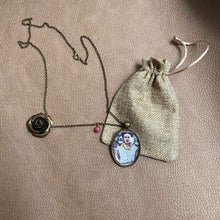 Frida Kahlo Portrait by Fab Ceraolo Necklace Frida Miniature Art  Jewel Painted Necklace Bronzed Painted  Jewel jewelry  Glass Cabochon
