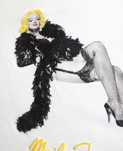 Marilyn Monroe T-shirt  with Black Boa Sexy Painted 3d ART TO WEAR