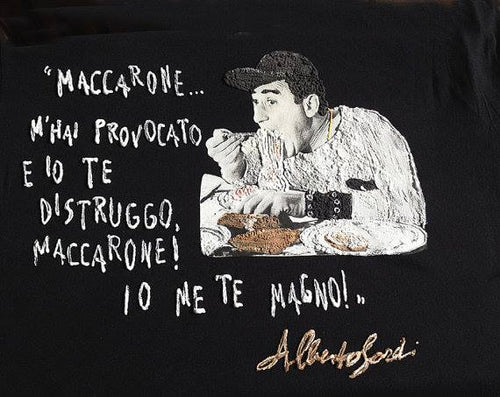 Artistic ALBERTO SORDI T-SHIRT MACARONE  – Painted in Relief, Iconic italian  Style