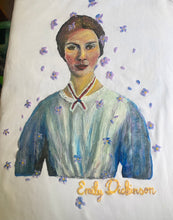 Emily Dickinson Hand-Painted T-Shirt – Artistic Portrait with Violets 💜🎨