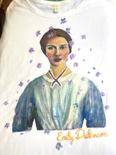 Close-up of Emily Dickinson hand-painted with violets – permanent  color on relief details