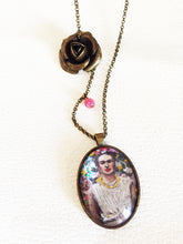 Frida Kahlo Portrait by Fab Ceraolo Necklace Frida Miniature Art  Jewel Painted Necklace Bronzed Painted  Jewel jewelry  Glass Cabochon