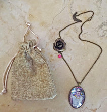 Frida Kahlo Portrait by Fab Ceraolo Necklace Frida Miniature Art  Jewel Painted Necklace Bronzed Painted  Jewel jewelry  Glass Cabochon