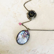 Frida Kahlo Portrait by Fab Ceraolo Necklace Frida Miniature Art  Jewel Painted Necklace Bronzed Painted  Jewel jewelry  Glass Cabochon