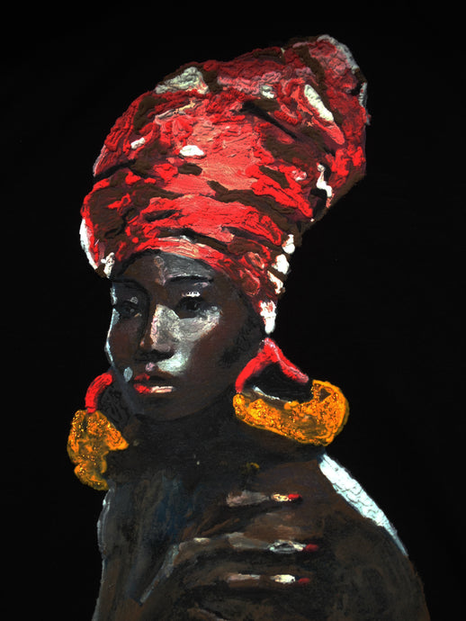 BLACK QUEEN T-shirt red head wrap PAINTED 3d - QuorArtisticTshirts